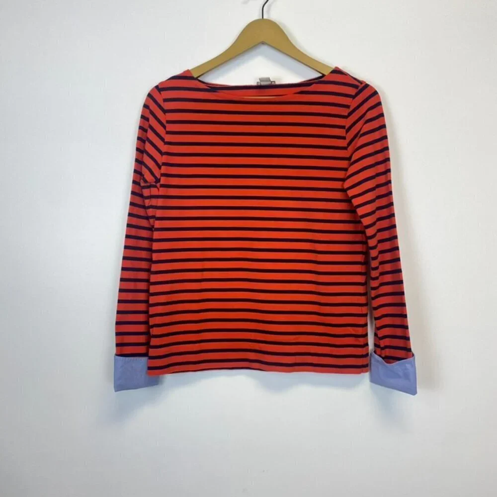 J. Crew Red Striped Nautical Top with Cuff